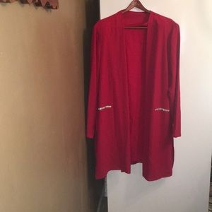 Red Plus Size Long Jacket and Skirt Set